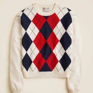 J.Crew Perfect cashmere crewneck sweater in argyle, New! Size Large